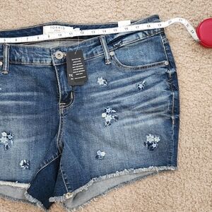 Torrid Blue Denim Floral Embroidered Shorts